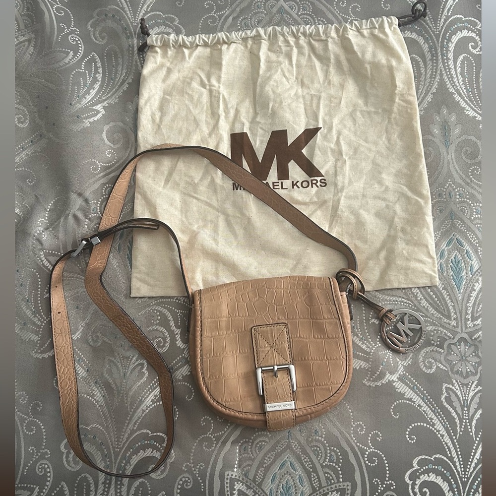 Michael Kors Small Croc Saddle Bag Crossbody Purse Messenger